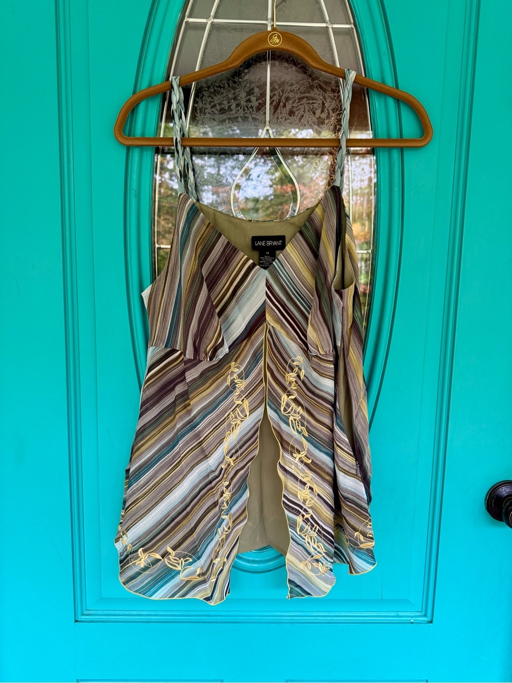 NWT Lane Bryant Embroidered Striped V-Neck Camisole With Braided Straps